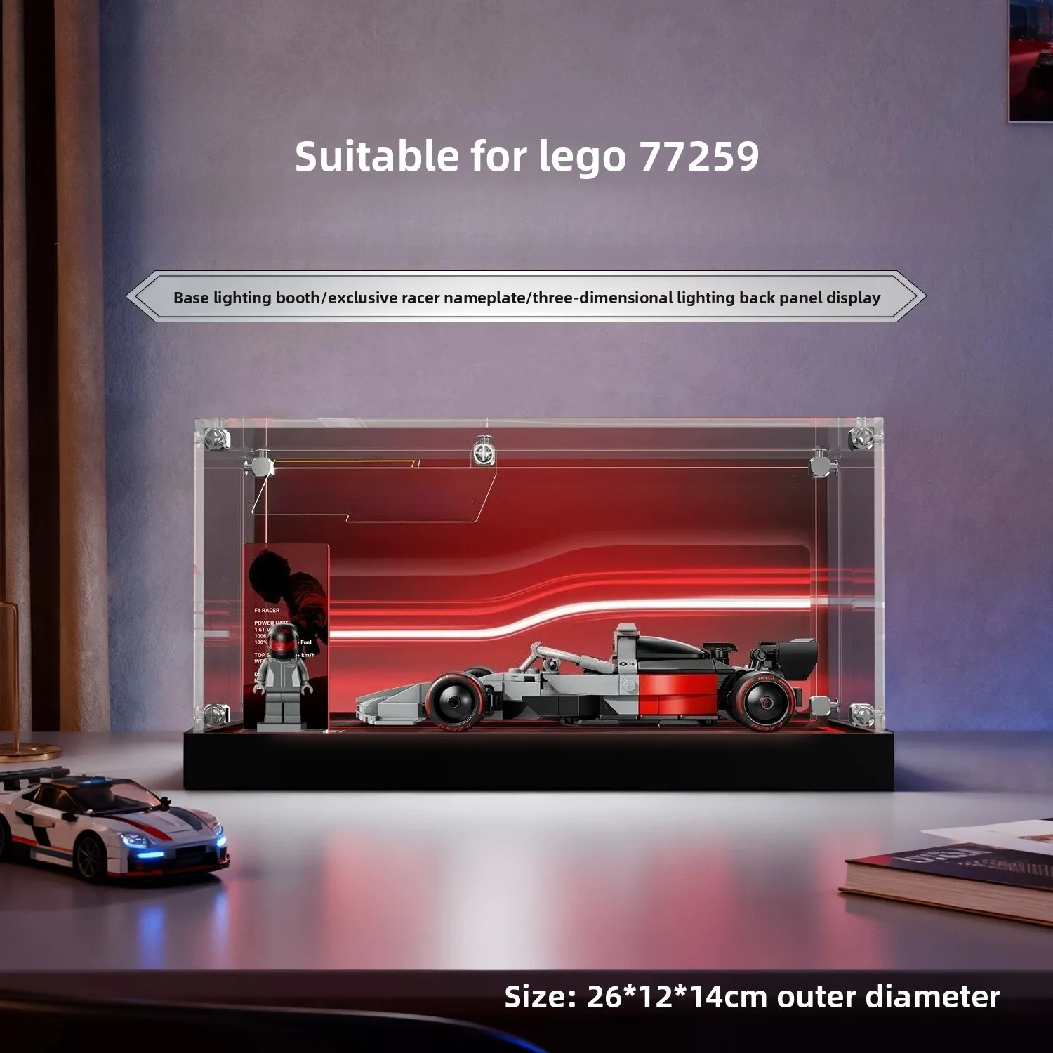 High-definition acrylic display case with lights, storage box for LEGO 77259 race car building blocks