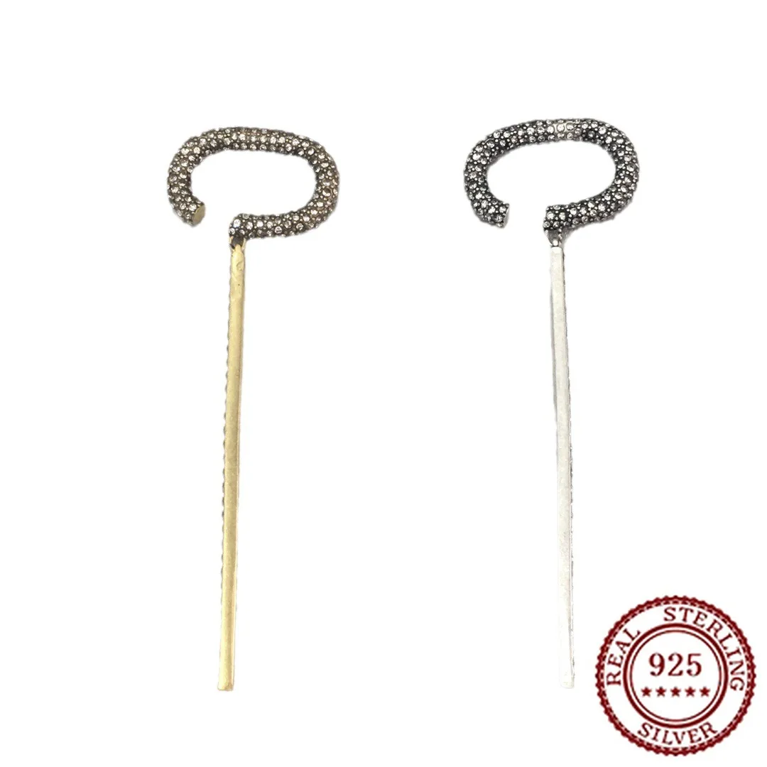 

2025 New Trendy Classic Women's Full Diamond Long Earrings Personalized Retro Ear Hanging Ear Bone Clip