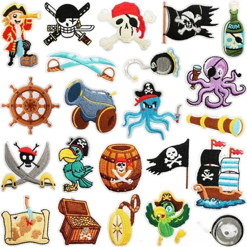 Pirate Ship Embroidery Cloth Sticker Children's Team Decoration Treasure Map Embroidery Label Cartoon Telescope Patch Sticker