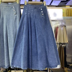 2024 Spring/Summer Long Elastic High Waist Denim Skirt Women's A-Line