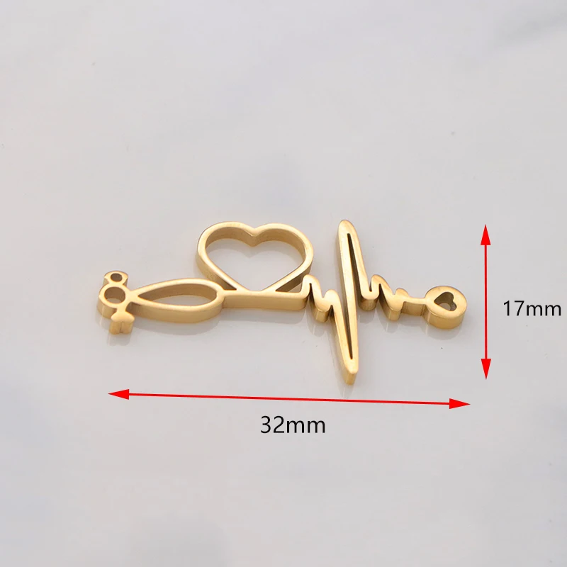 10pcs/lot Mirror Polished Stainless Steel Hollow Love Heart Electrocardiogram Charm Pendant for Women Girls DIY Jewelry Gifts
