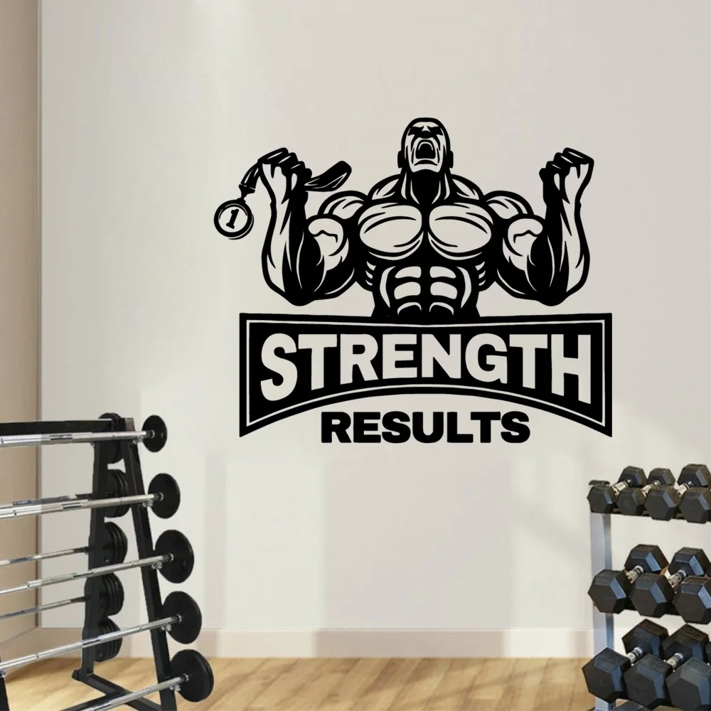 1 pc nice strength results wallsticker Fitness room Wall Art Decal Wall Stickers Pvc Material Decoration Vinyl Decals