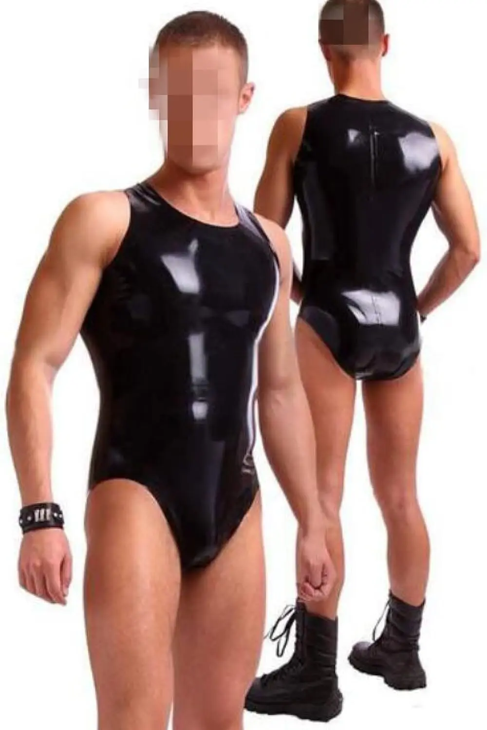 

Black Latex Men's Swimwear Suits Male Catsuit Without Zipper