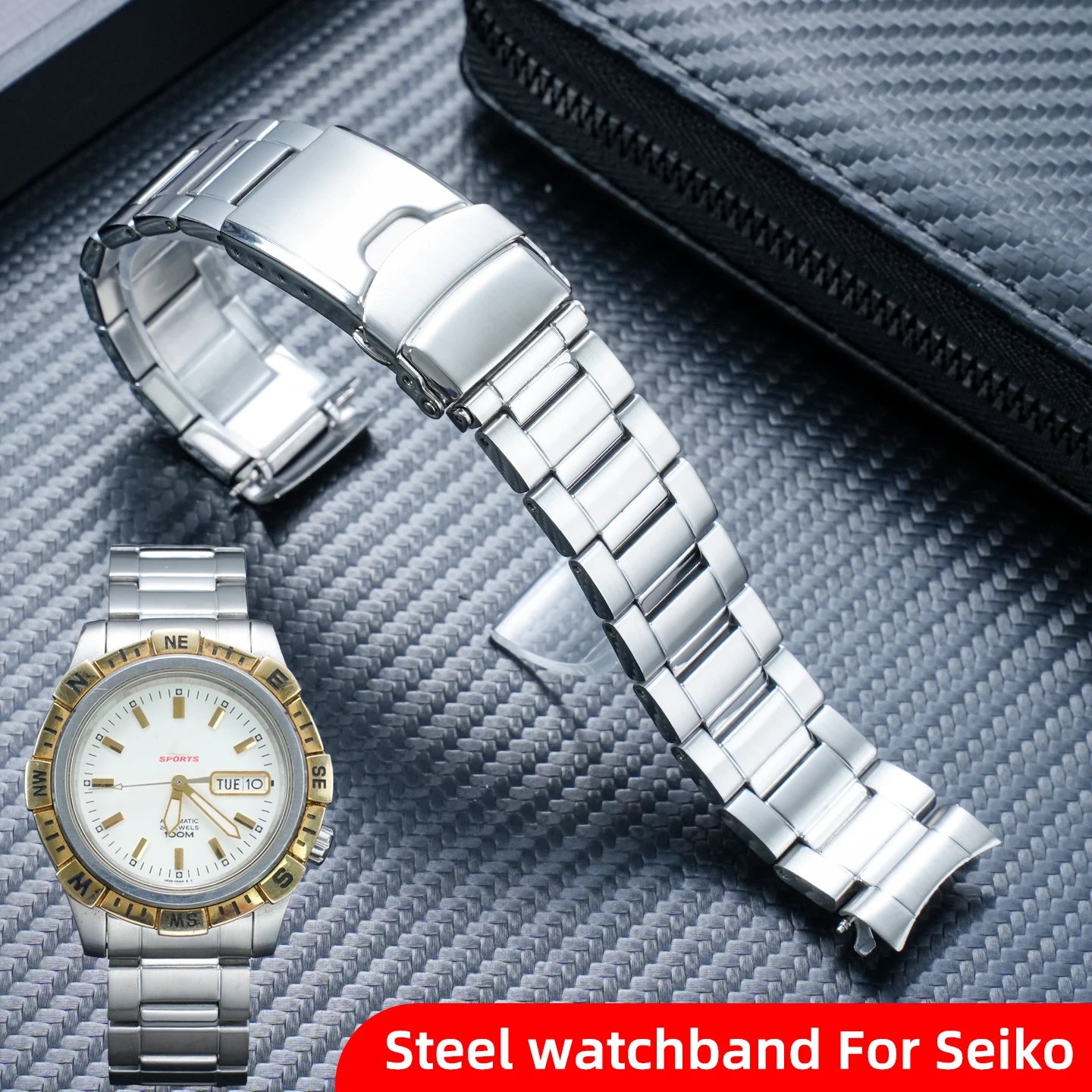 For Seiko No.5 SNZF08F1 SNZF17 Curve end metal Bracelet 20mm Replacement Stainless steel watch band Bracelet chain Accessories