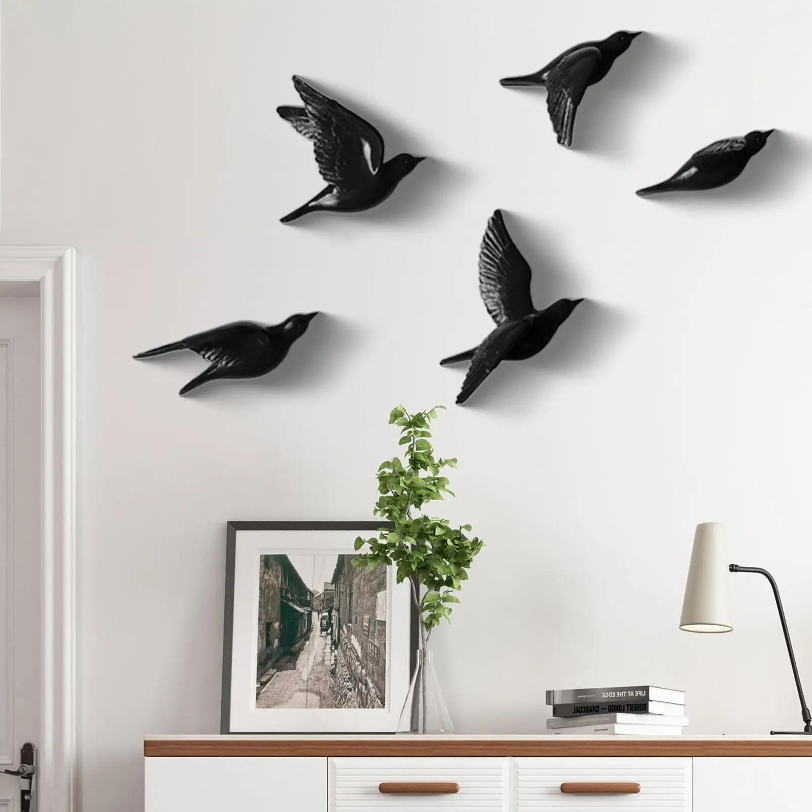 

5 Pieces Birds Wall Decoration Wall Sculpture for Living Room Office Kitchen