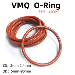 10/50Pcs VMQ Food Grade Red Silicone O-Ring OD5mm-90mm Thickness CS2mm 2.4mm Ring Washer Gaskets Waterproof And Heat-Resistant