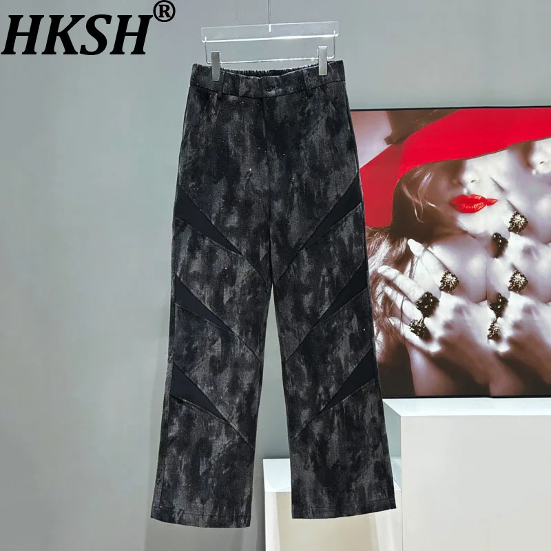 

HKSH Spring Summer Men's Original Design American High Street Niche Vintage Jeans Patchwork Handsome Straight Chic Pants HK8389