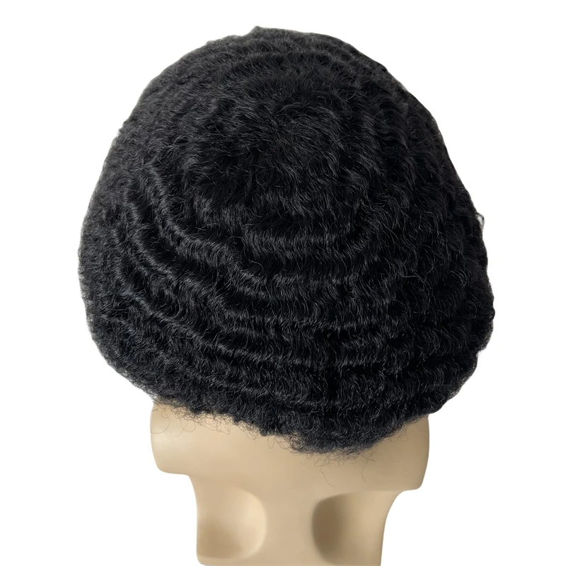 Toupee encaracolado do cabelo humano para homens negros, perucas afro-americanas, laço cheio, cabelo humano, sistema de substituição, 10mm, 8x10