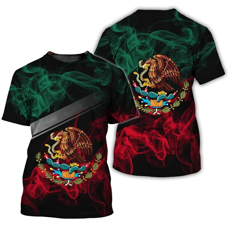 Bandeira masculina do México Camisetas com impressão 3D, roupas unissex, tops de manga curta, camisetas da moda Harajuku Streetwear, verão