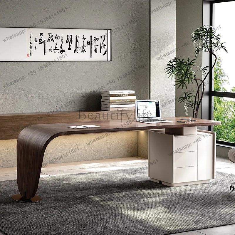 PG light luxury corner rock slab desk Italian minimalist solid wood high-end designer computer desk book