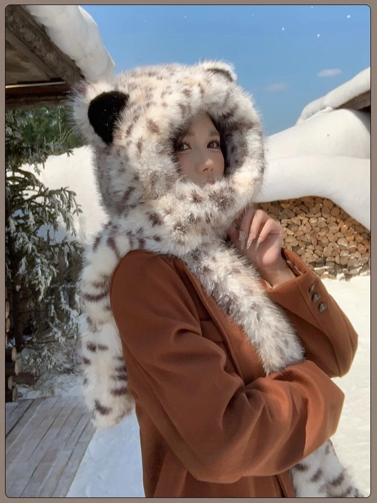 

Y2k Эстетический кавайный шарф, шапка из искусственного меха, милая осенне-зимняя японская теплая шапка в стиле панк в стиле пэчворк с ушками, рождественские женские шапки 2025 г.