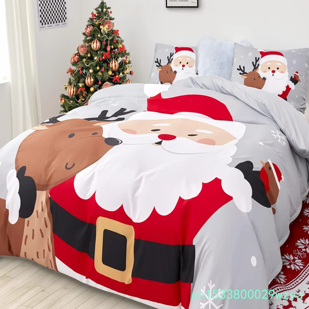 Christmas Duvet Cover Set Queen Size Bedding Comforter Cover Santa Snowflake Santa Claus Pattern For Kids Bedroom Decorations