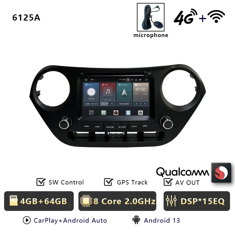 CHESTEK Android 13 Autoradio Voor Hyundai i10 Grand 2013 2014 2015 2016-2018 Carplay Multimedia Video Speler navigatie WIFI 4G BT
