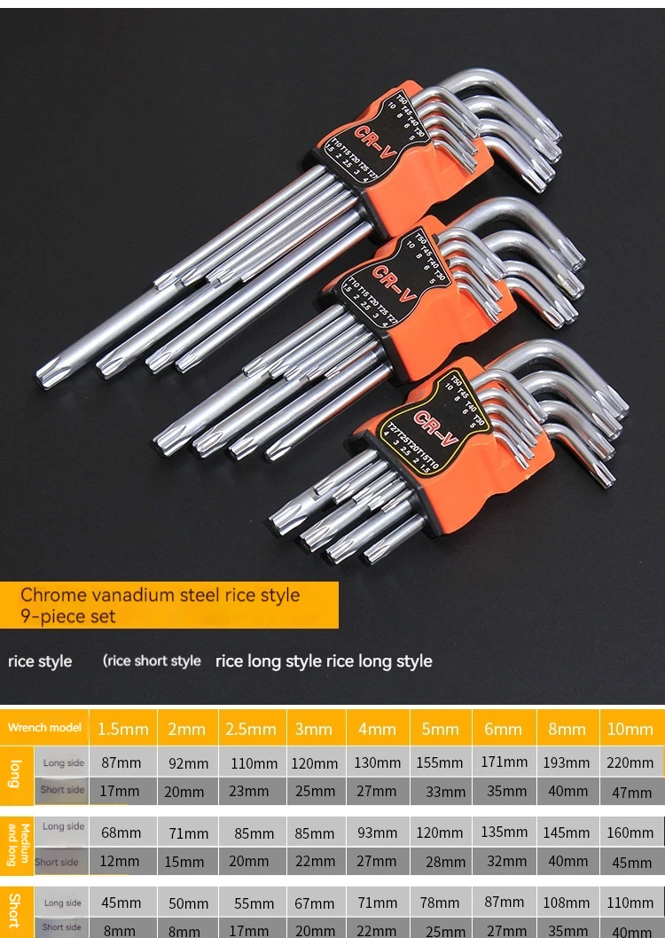 9PCS L Typ Doppel-Ende-Schraubendreher Inbusschlüssel Set Inbusschlüssel Hexagon Flache Kugel Torx Stern Kopf Spanner schlüssel Set Hand Werkzeuge – Detail 6