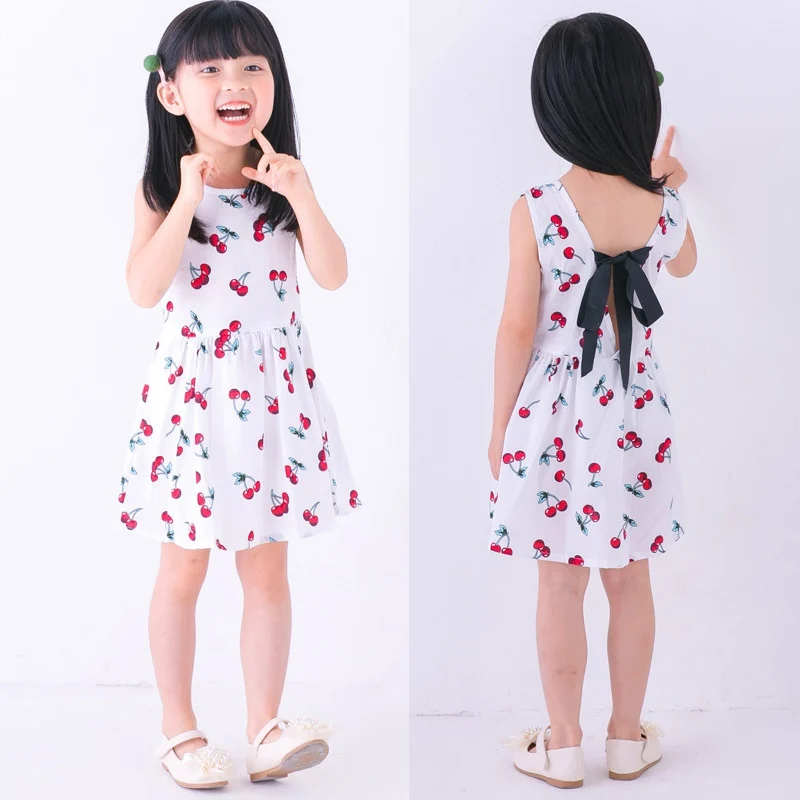 Summer Girls Fashion Vest Dress Korean Style Children Cotton Sleeveless Cherry Print Kids Dress for Girls Clothing 3T-7T