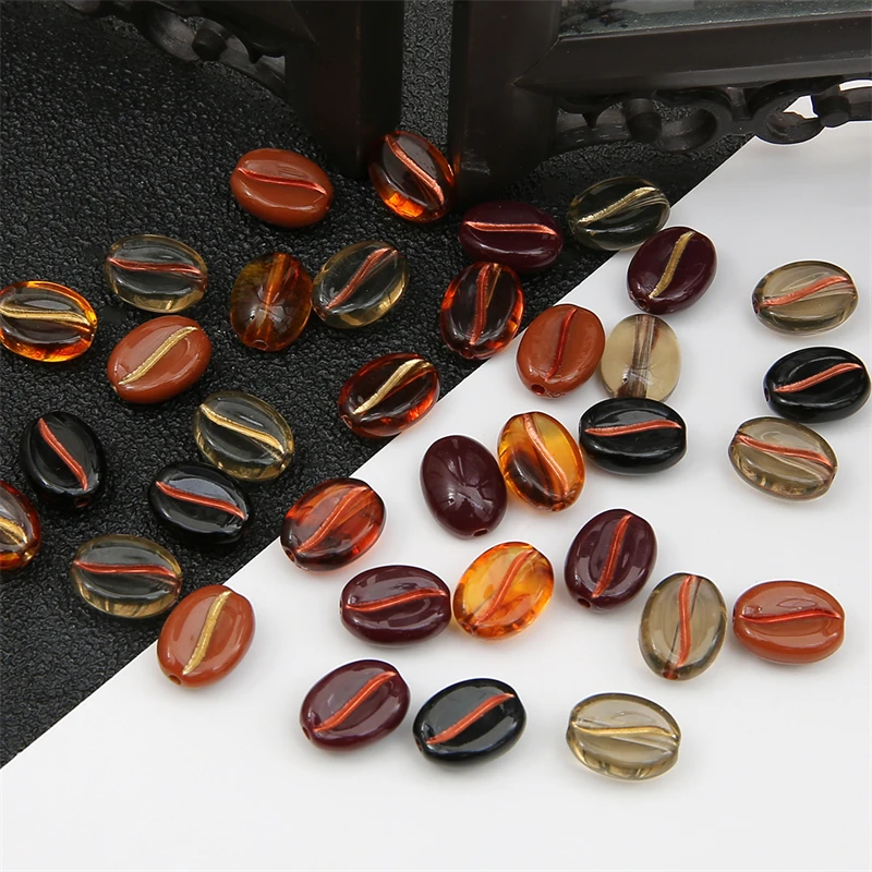 30pcs 11x8mm Hand Paint Acrylic Coffee Bean Beads for Necklace Bracelet Earring DIY Jewelry Making Loose Beads Accessories