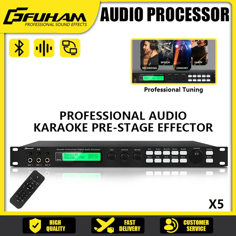 FUHAM X5 Digital Effect Device Karaoke Microphone Multi-functional Bluetooth Front Amplifier Audio Processor Equalizer Stage