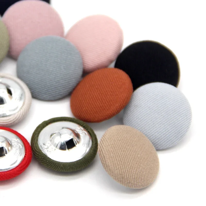 10pcs Colorful Cloth Covered Metal Shank Sewing Buttons For Clothes Kids Coat Cardigan Round Large Fabric Button DIY Decorations