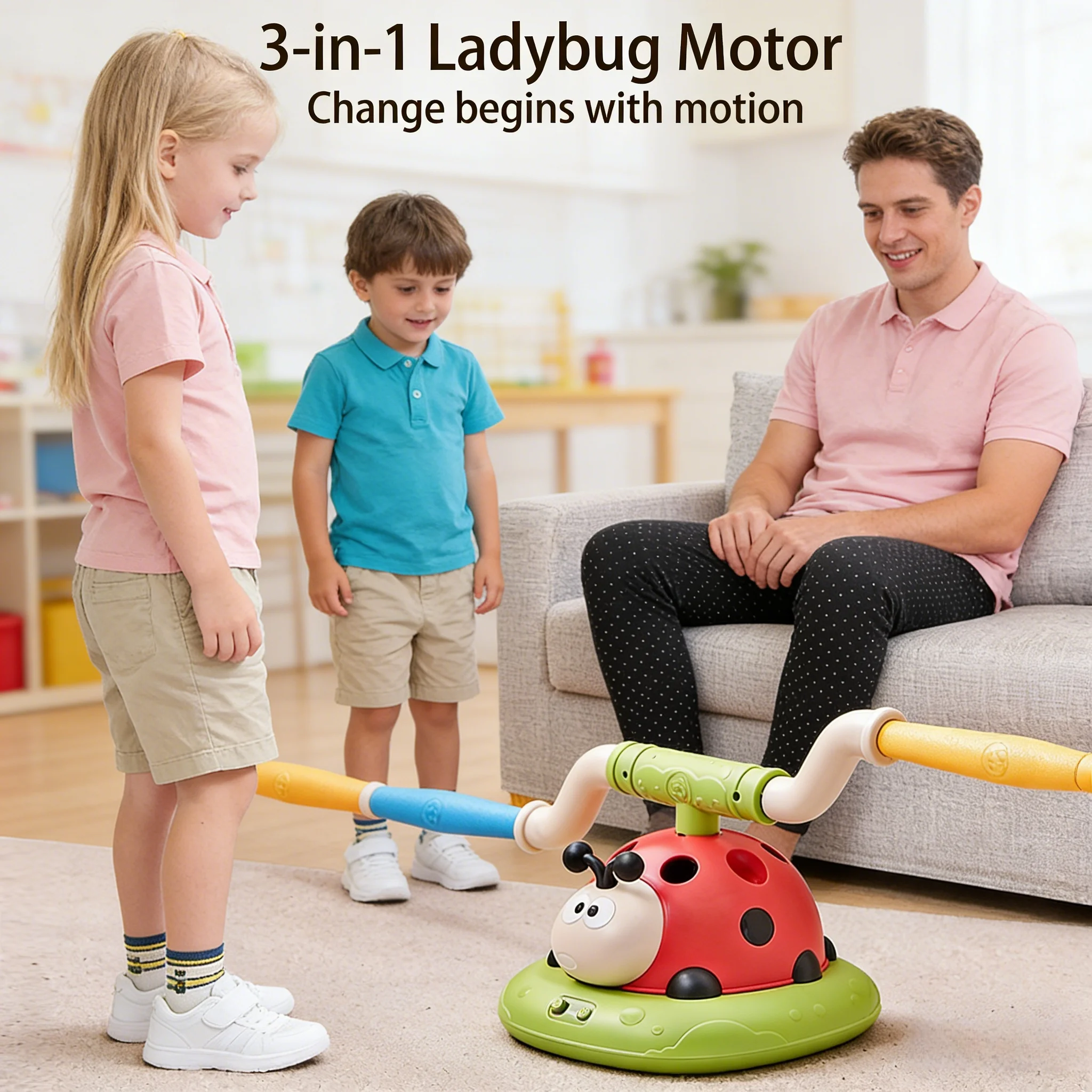 

2/3/4/5-in-1 Ladybug Toy, Musical Rocket Launcher & Ring Toss, Gift for Kids 3-8