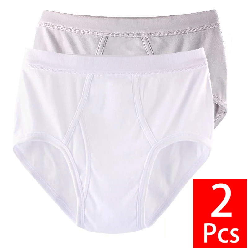 2Pcs/lot Men\'s Underwear 100%Cotton Briefs Sexy U Pouch Solid Color High Waist Panties Breathable Comfortable Male Underpants