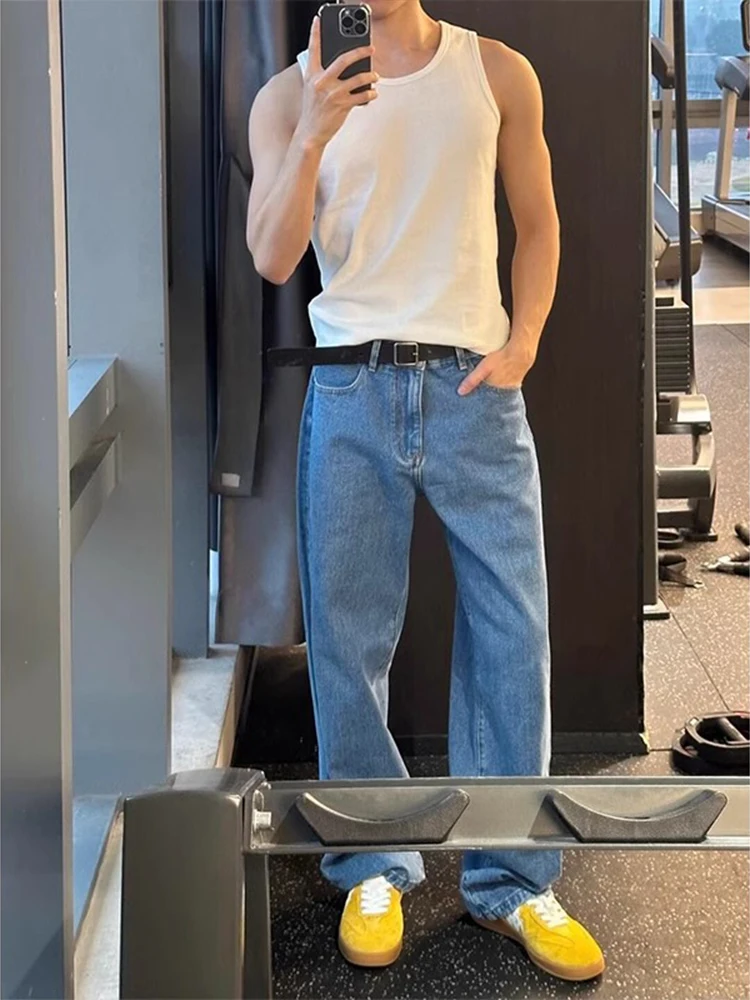 

Синие свободные джинсы прямого кроя для мужчин в американском ретро-стиле, джинсовые брюки с чистым силуэтом, молодежный тренд, весенний сезон