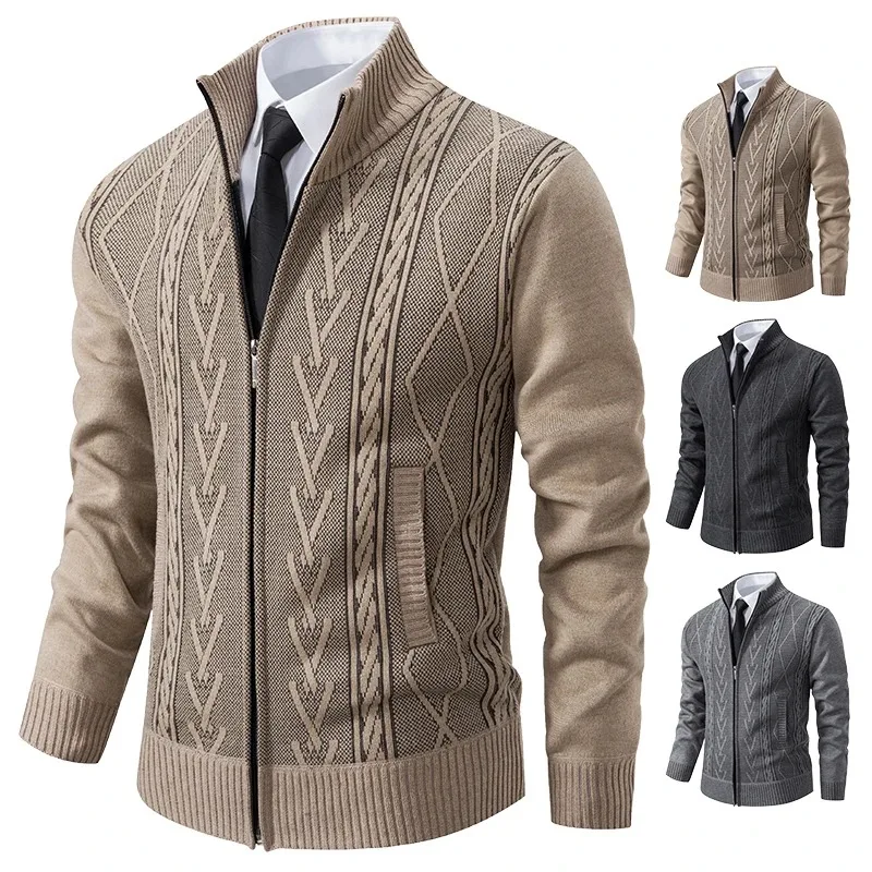 

2025 Autumn and Winter New Cashmere Padded Warm Casual Men's Knitted Sweater Coat
