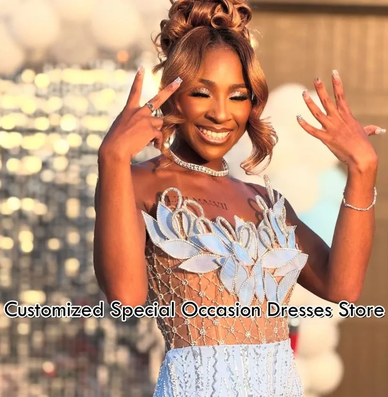 Vestidos de fiesta sencillos 2026, vestido de fiesta de sirena sin tirantes con flores de lentejuelas, vestidos de noche africanos para niñas negras personalizados