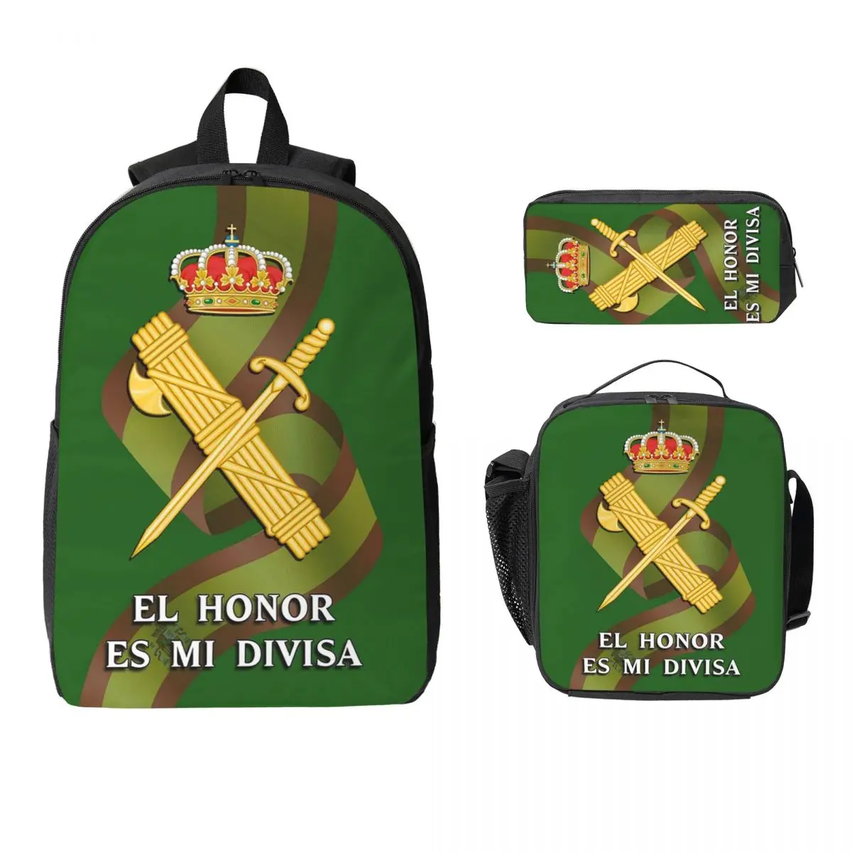 

Spanish Guard Civil Spain Flag Backpack Boys Girls BookBag School Bag Laptop Shoulder Bags 3ps Insulated Lunch Bag Pencil Case