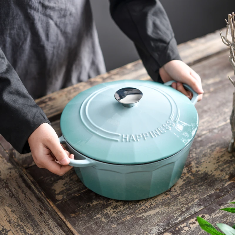 

Pleated Enamelled Cast Iron Pot Household Soup Stew Pot Multifunctional Wok Induction Cooker Pan with Steamer Cooking Pots