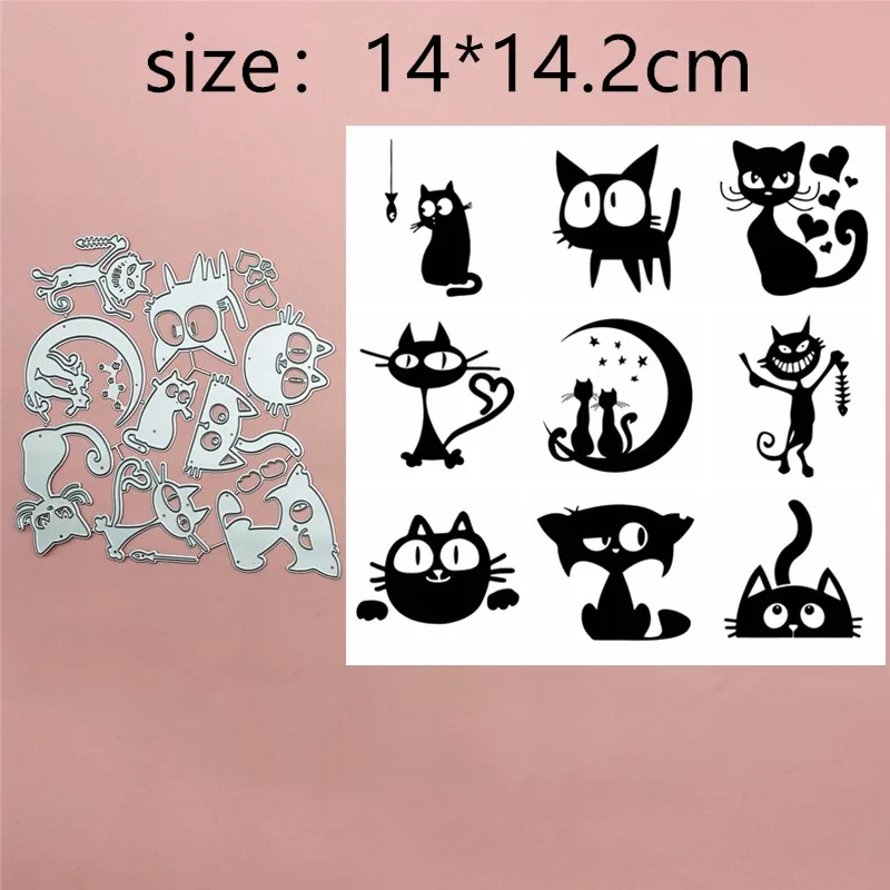 

9Pcs Love Cat Moon Fish Metal Cut Dies Stencils for Scrapbooking Stamp/Photo Album Decorative Embossing DIY Paper Cards