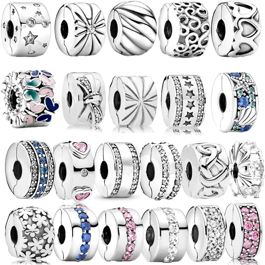 NEW Band Of Hearts & Pavé Starfish Shell Clip Charm Bead Fit Original Pandora 925 Sterling Silver Bracelet DIY Fine Jewelry Gift