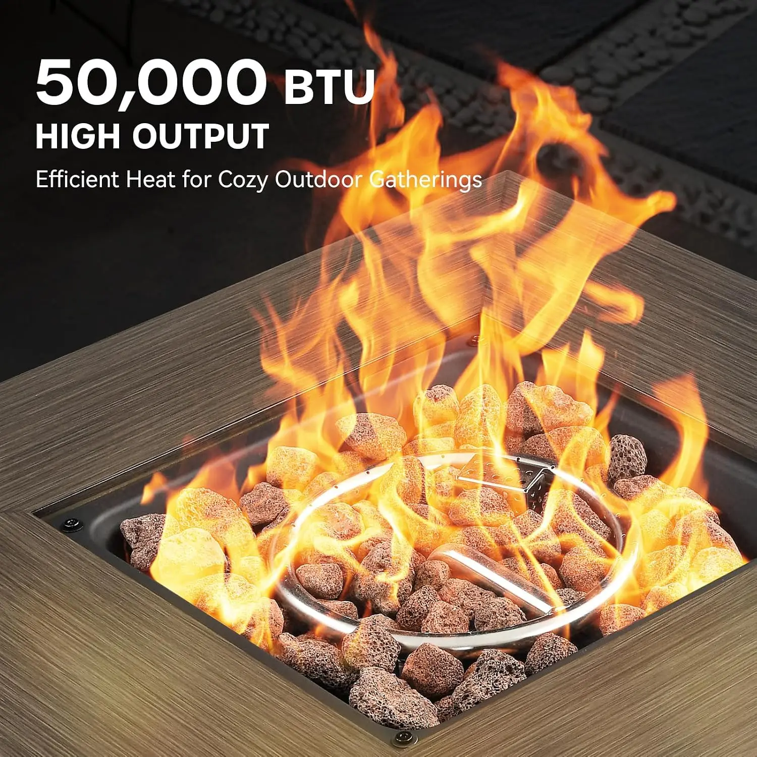 Brown Resin Wicker Outdoor Fire Table - 30in Square Gas Fire Pit with 50000 BTU, Lava Rocks and Lid - Perfect for Patio, Garden,