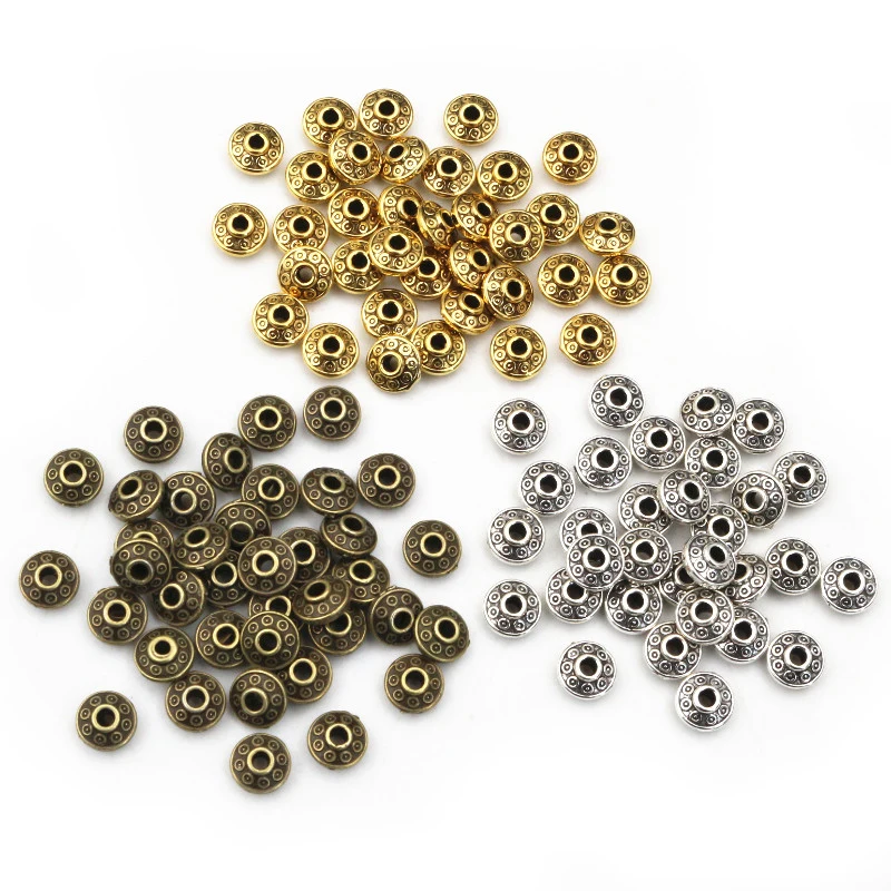 100 szt. 6x6x3.5mm brąz antyczny pozłacany posrebrzany koraliki przekładka kulkowe zaciskane końcki do tworzenia biżuterii Diy
