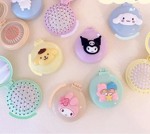 

HelloKitty Sanrio Folding Massage Comb Candy Color Melody Kuromi Anime Air Folding Mirror Accessories Gift Wholesale Spots