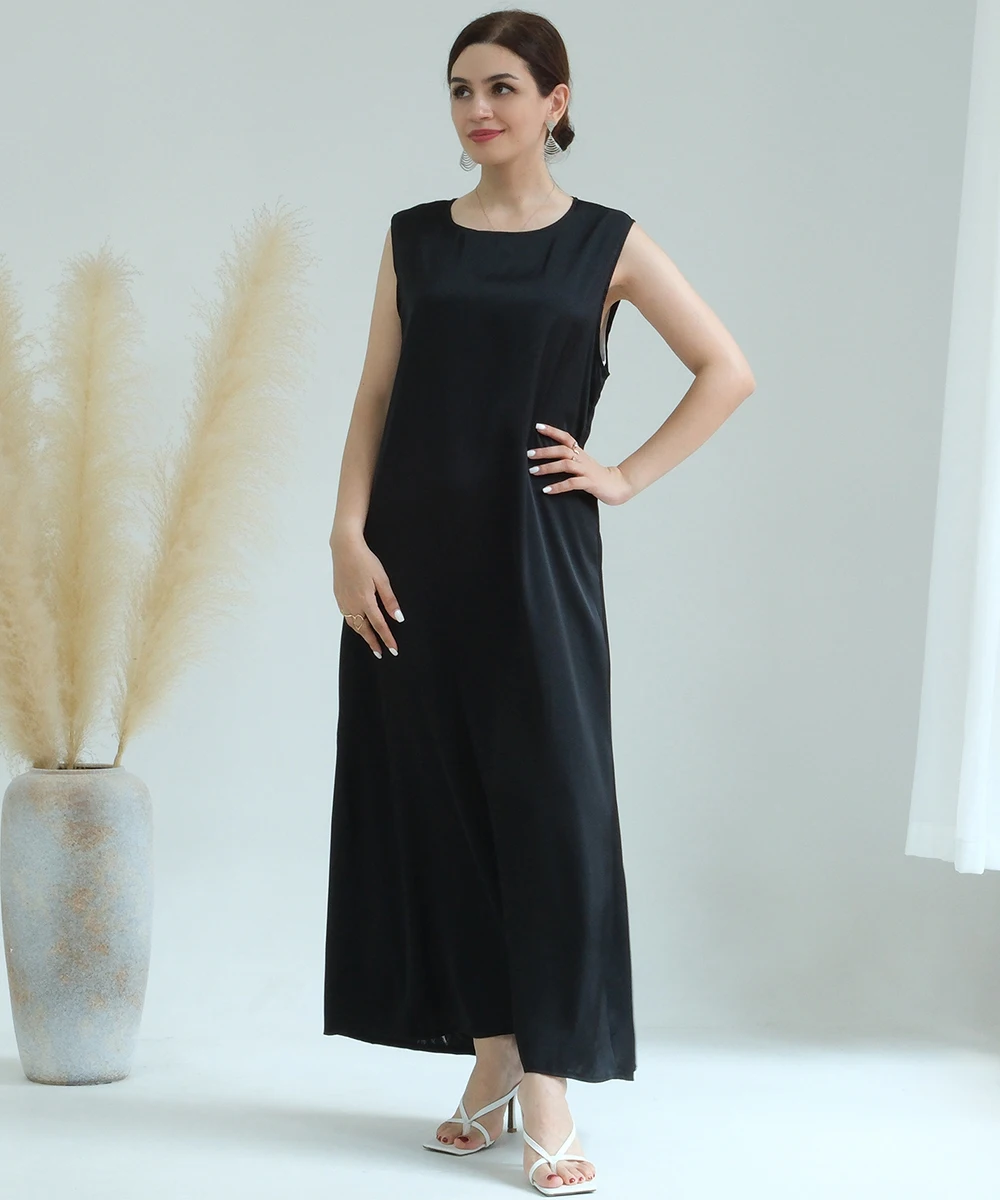 Women Slip Dress Inner Basic Sleeveless Maix Dress Satin Summer Causal Long Abaya Islamic Clothing