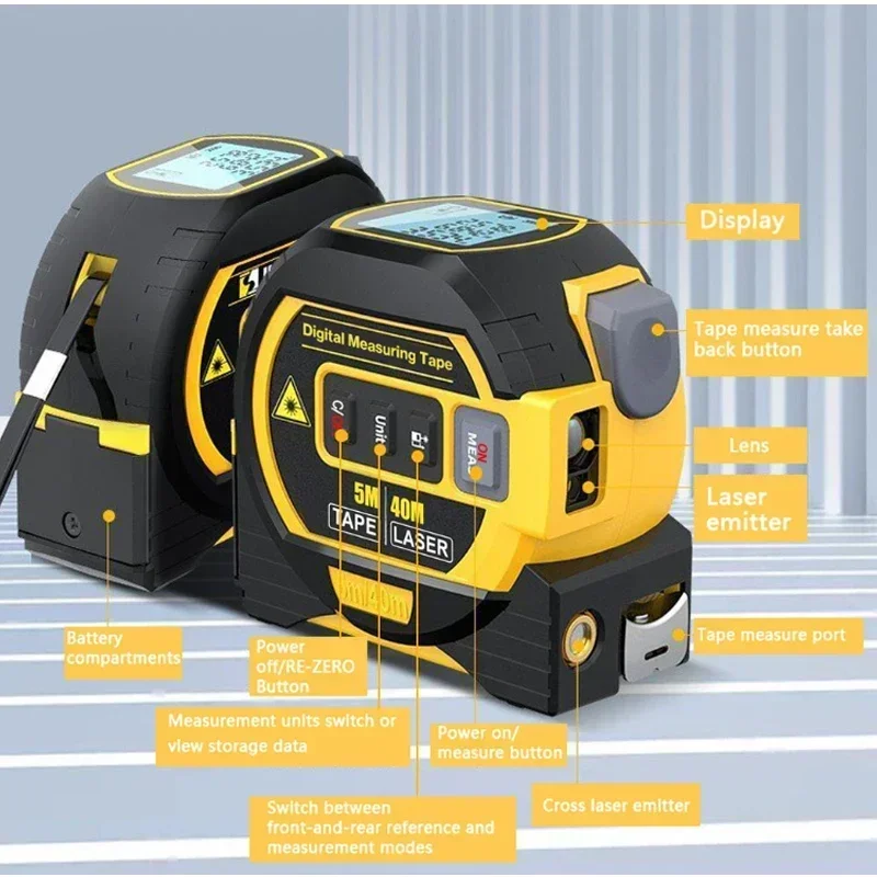 Distance Tape Electronic Intelligent Building 1 Meter Tape 3 Infrared 5m Laser Measure Rangefinder In High-precision Ruler Ruler