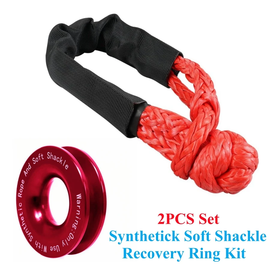 2PCS Synthetick Soft Shackle Recovery Ring Kit  Aluminum Recovery Ring Synthetic Soft Shackles For Off Road Vehicle ATV SUV