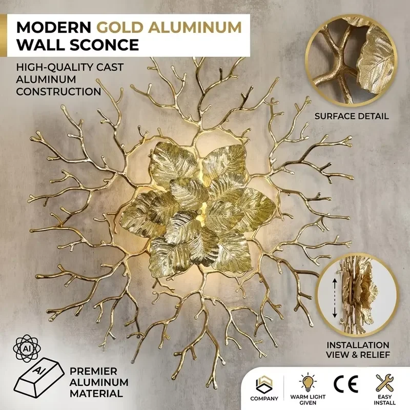 Aluminum LED Wall Lamp for Bedroom and Living Room Modern Design Gold Shade