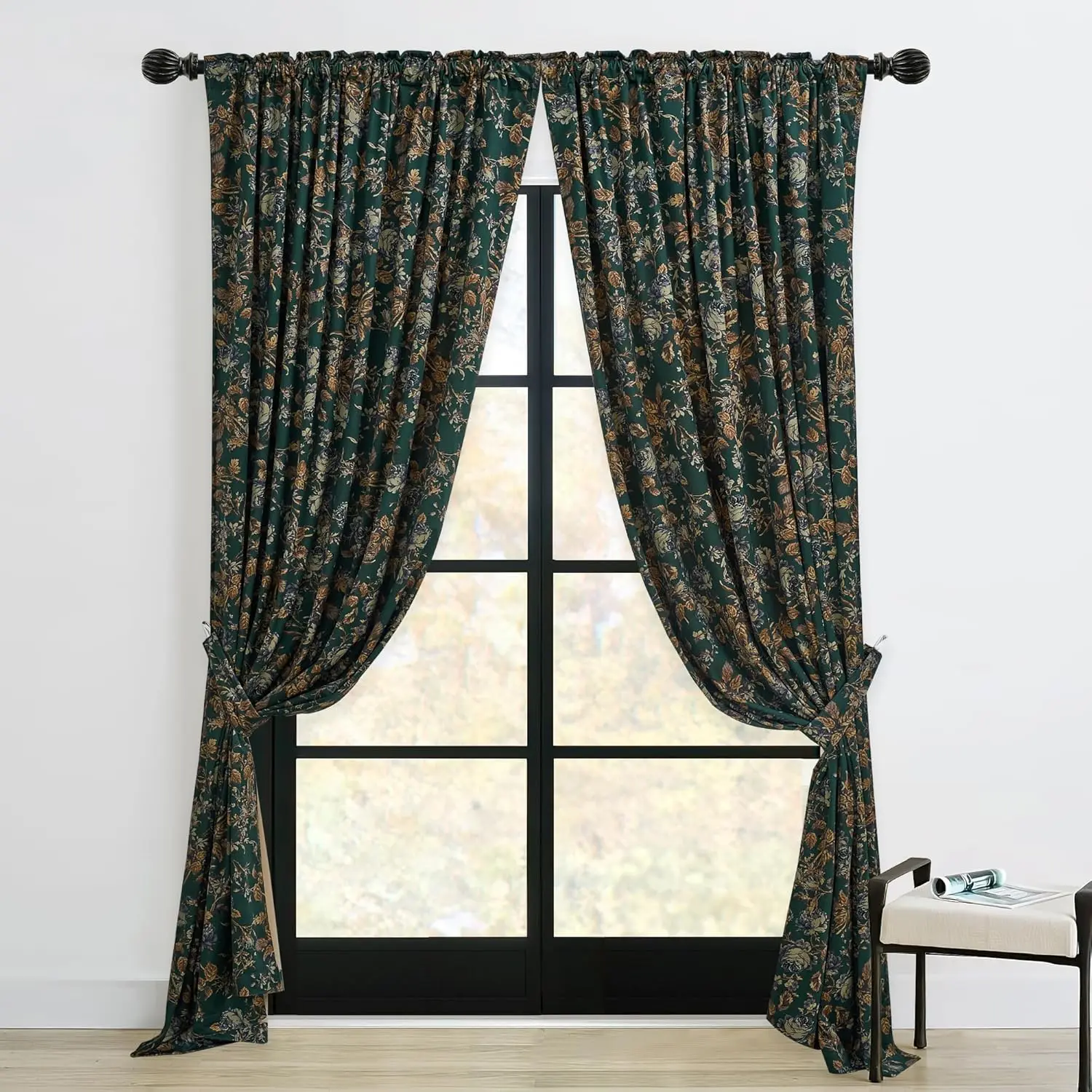 

Retro Green Curtains Soft Velvet Room Darkening Thermal Insulated Sliding Door Panels Christmas Home Decoration·New Popularity