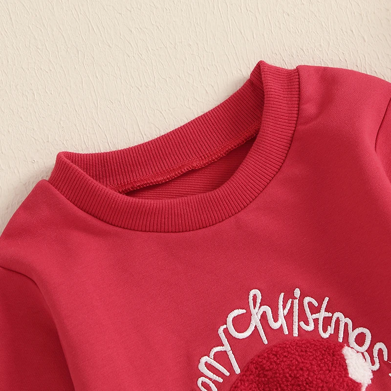 Toddler Girls Boys Christmas Sweatshirts Letter Santa Embroidery Crew Neck Long Sleeve Baby Pullovers Fall Clothes Tops