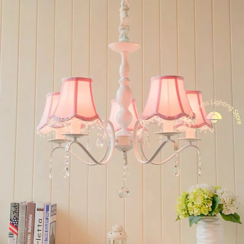 White/Pink/Blue/Purple Crystal Chandelier Lamp Home Deoration Bedroom House 3/5/6/8 Head Fabric Shade Lustres Pendente