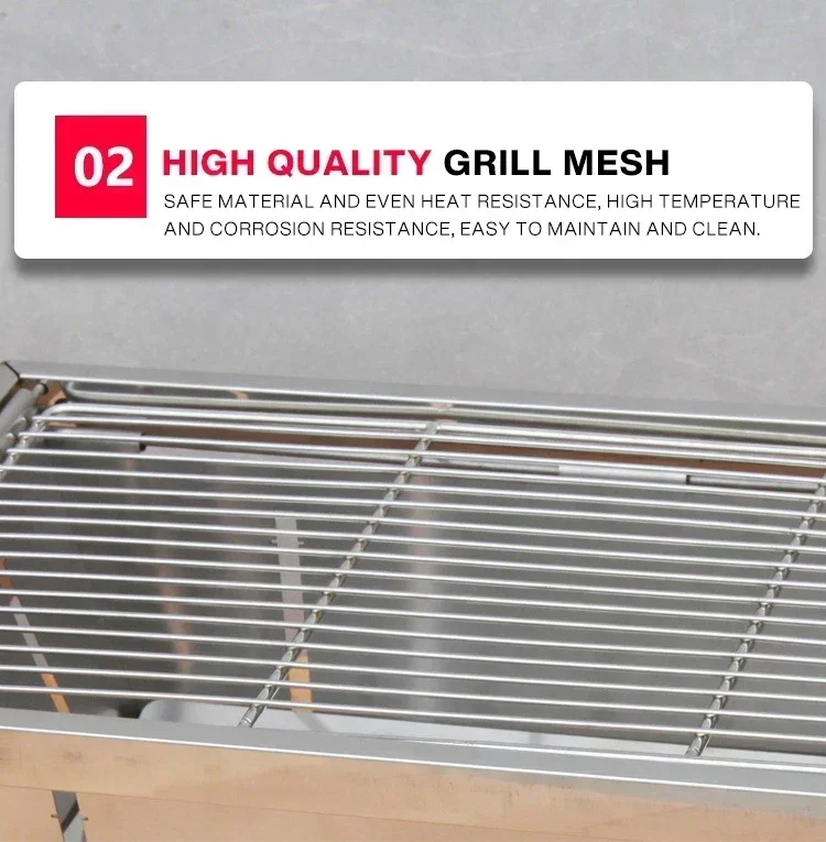 Tragbarer BBQ-Grill aus Edelstahl für den Außenbereich, zusammenklappbarer Holzkohleofen, kompakter Camping-Picknick-Grill, Spießständer, Reisegrill-Set – Detail 4