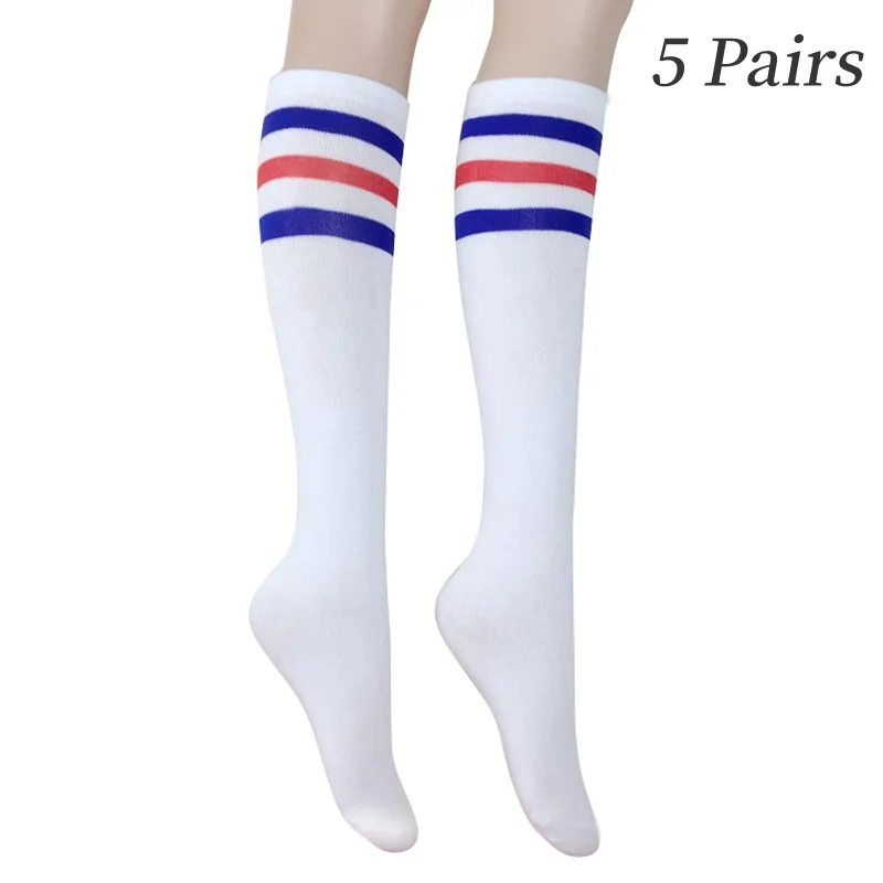 

High Quality 48cm Football Sockings Students Sports Socks Cheerleading Dance Sock White Cotton Five Pairs