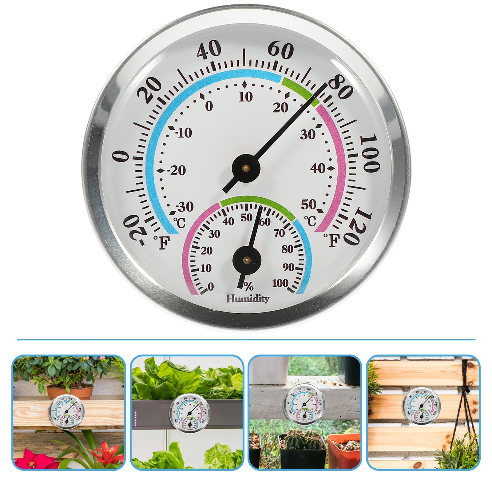 

Hygrometer Hanging Thermometer Humidity Gauge Indoor Outdoor Aluminum Durable for Sauna Room Bedroom