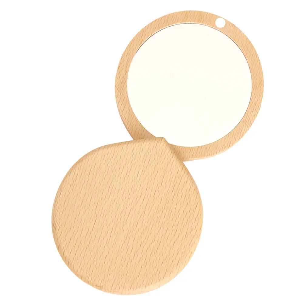 1Pcs Compact Wooden Makeup Mirror Portable Small Mirror for Women Khaki Lightweight Exquisite Design Daily Use