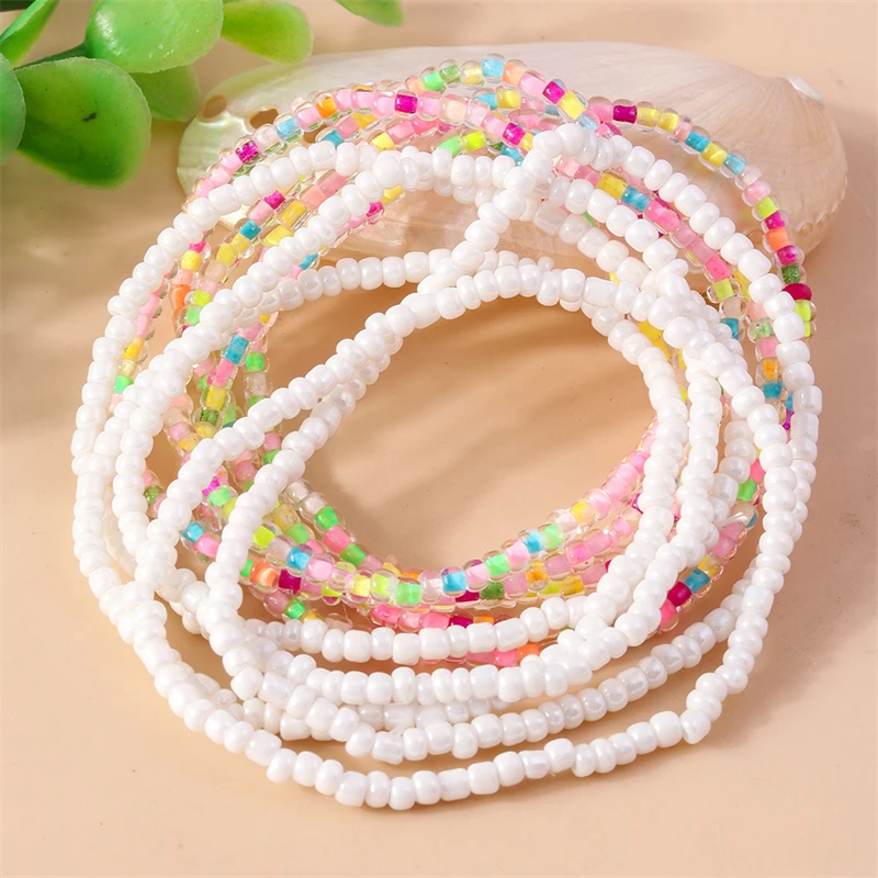 10Pcs/Set Bohemia Colorful Beads Bracelets for Women Elastic Handmade Bracelets Girl Party Holiday Jewelry Decoration
