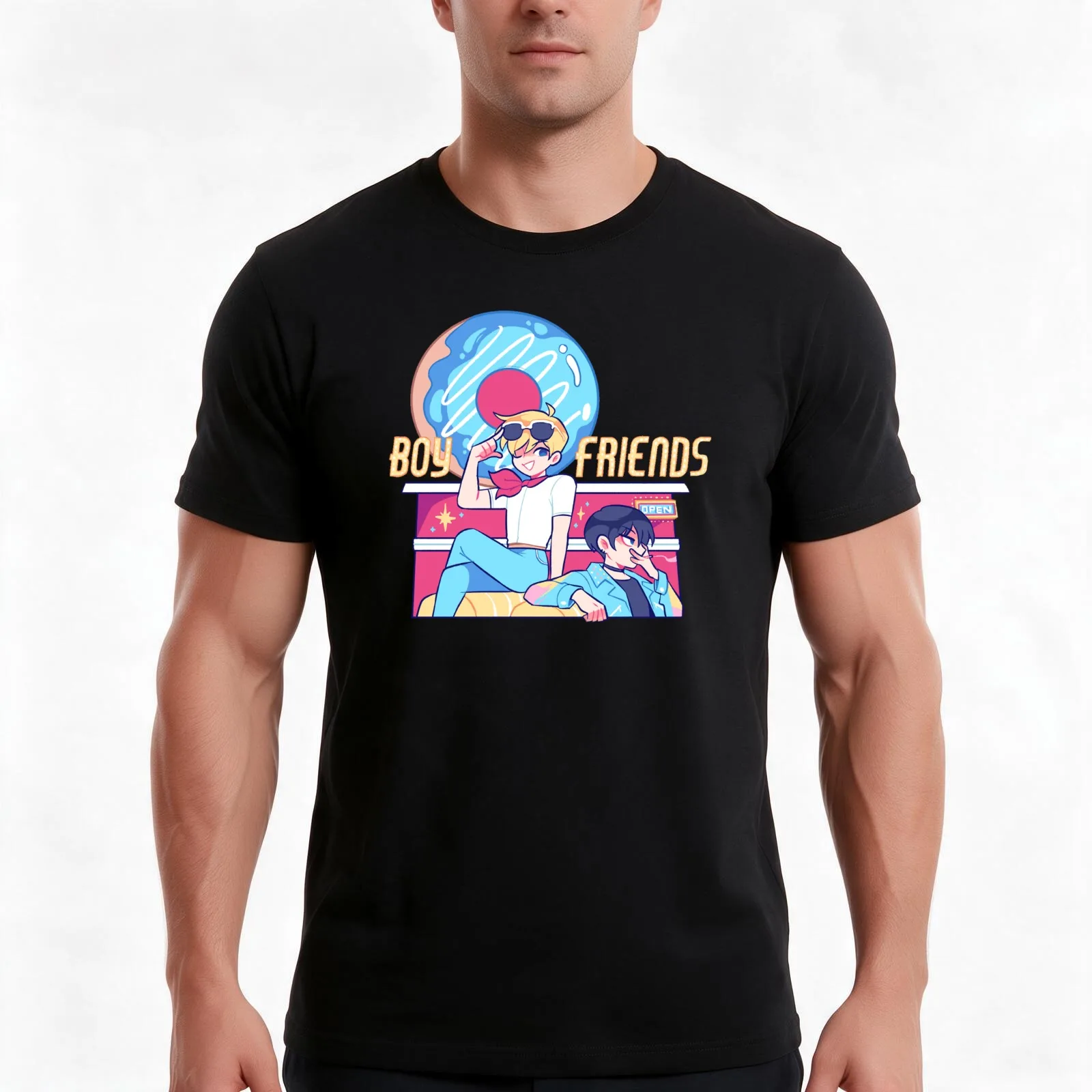 Boyfriends webtoon T-Shirt, Summer Casual Cotton Tee, Oversized Streetwear Tops, Vintage Graphic Print, Loose Fit Short Sleeve