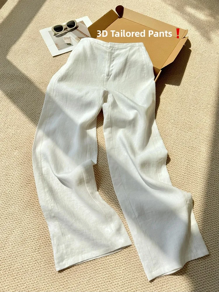 

Рекомендация уровня Chao! Новые женские летние повседневные свободные льняные брюки белого цвета в стиле Old Money, прямого кроя