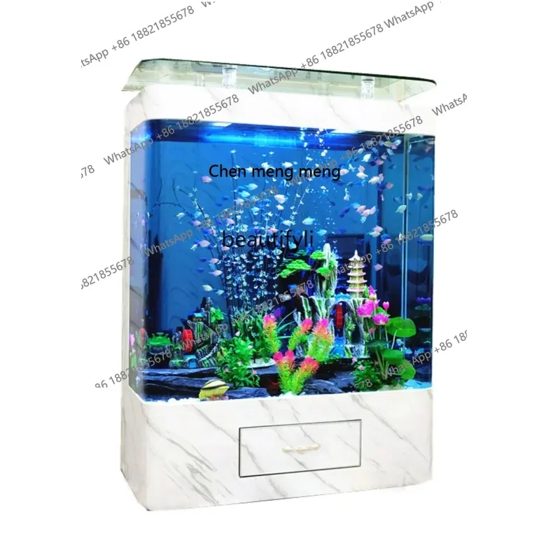 

E136 Fish Tank Home Wall Double round ntegrated Arc Floor Aquarium Self-Filtering Ecological Change Water