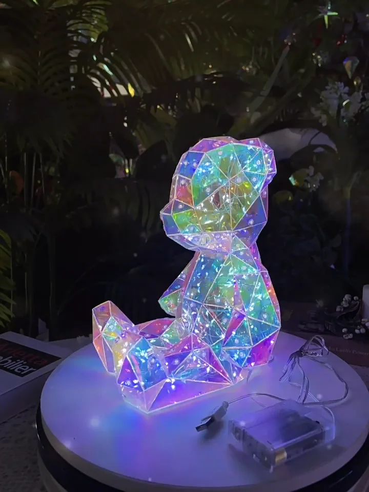 LED Illuminated Bear Lamp Colorful Acrylic Light Up Glowing Teddy Night Light for Kids Girls Birthday Valentine Gift Decor